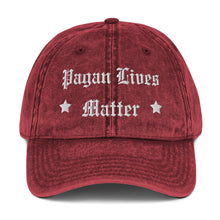 Load image into Gallery viewer, vintage cap maroon, with image phrase: "Pagan Lives Matter." Front view.
