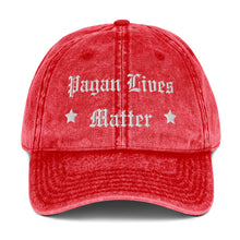 Load image into Gallery viewer, vintage cap red, with image phrase: "Pagan Lives Matter." Front view.