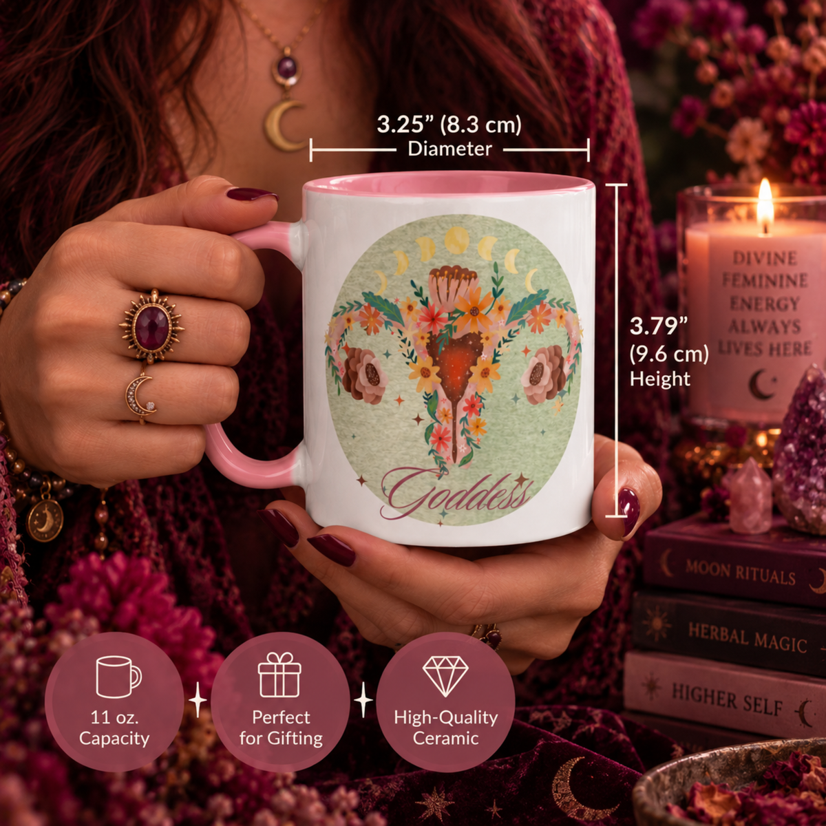 Divine Feminine | Goddess Floral Moon Mug