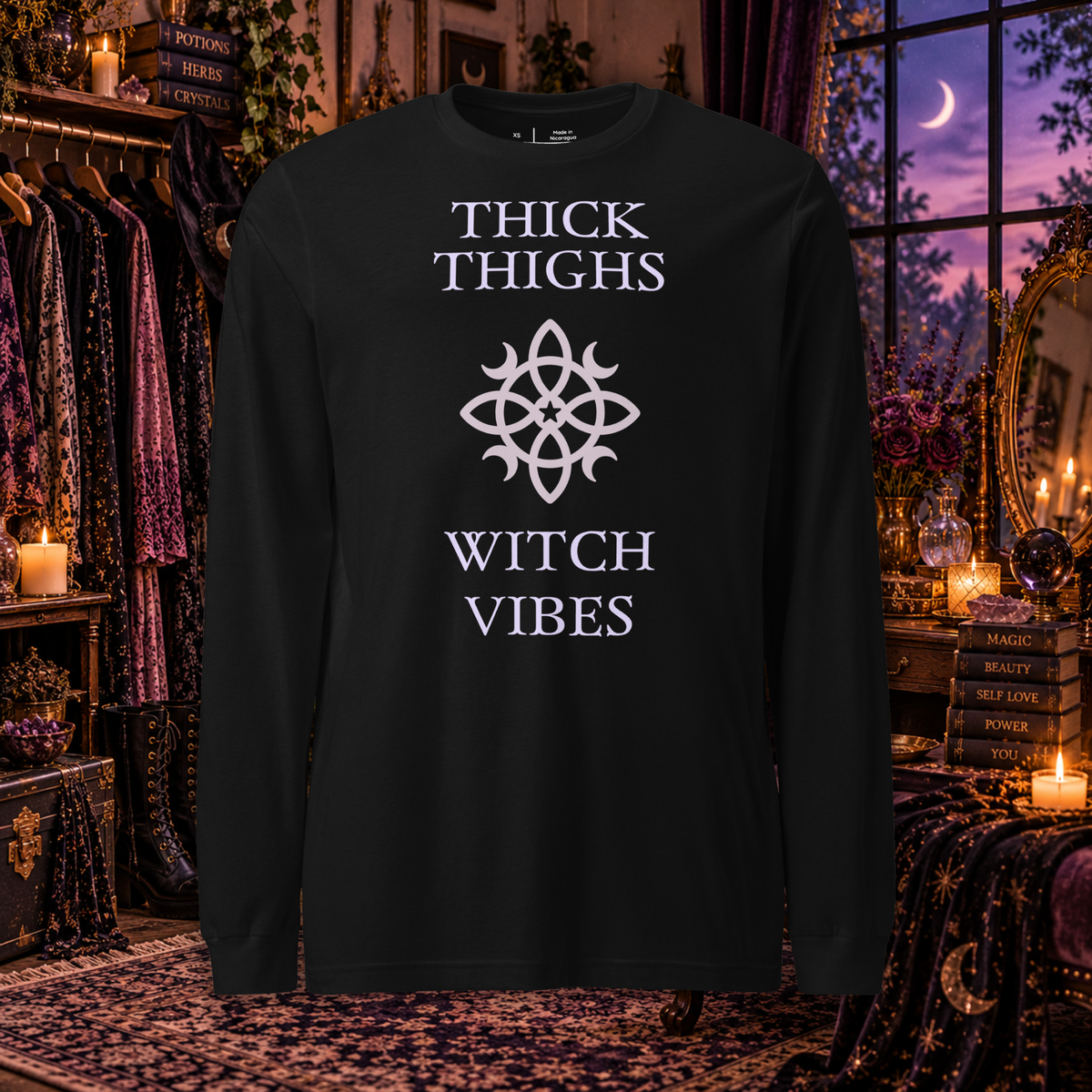 Thick Thighs, Witch Vibes | Witchy Long Sleeve Tee
