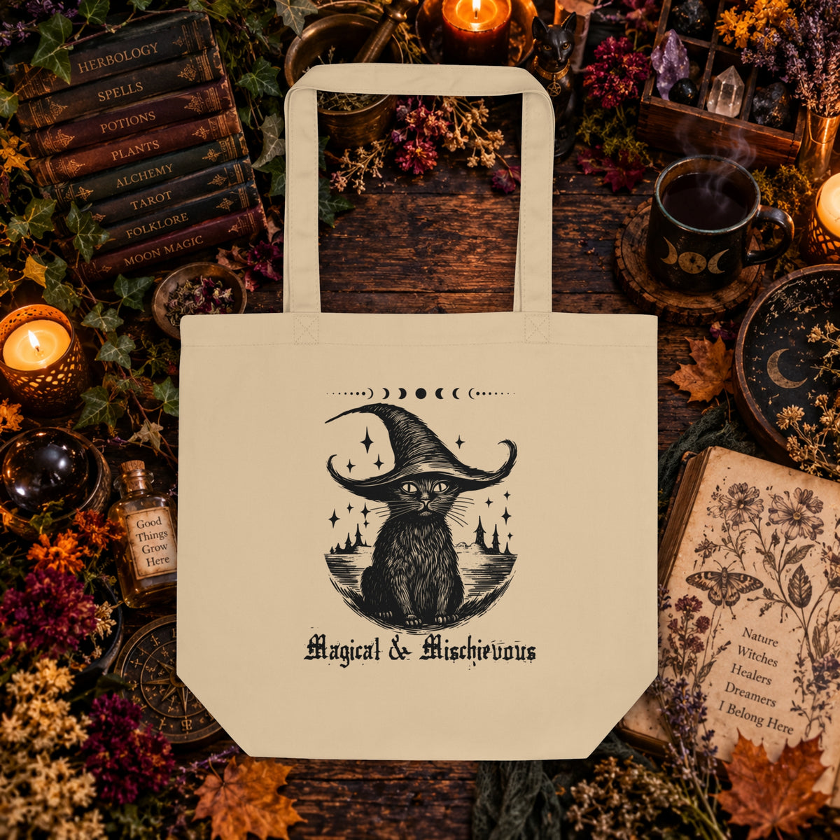 Magical & Mischievous | Witchy Black Cat Eco Tote Bag