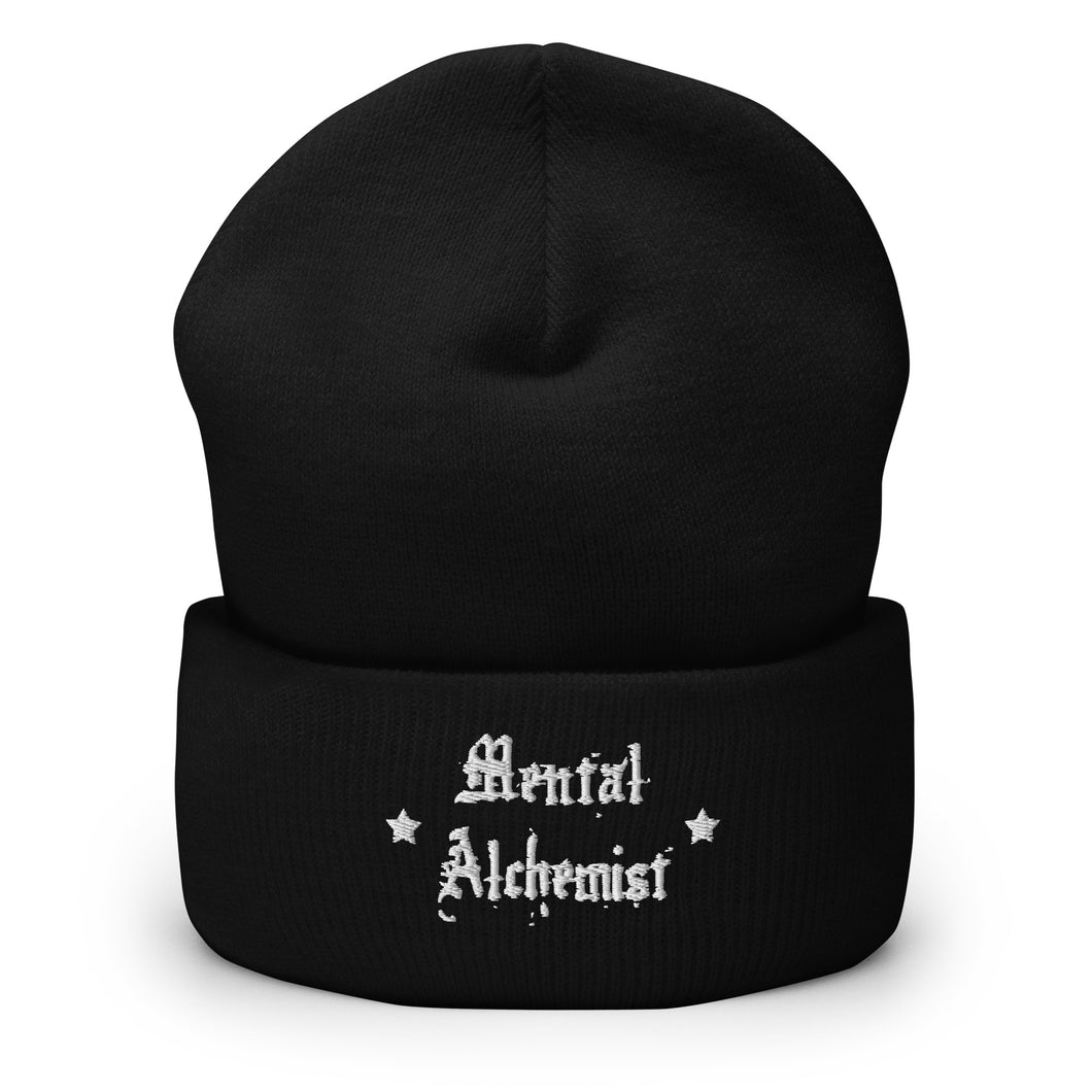 cuffed beanie black, with image phrase 