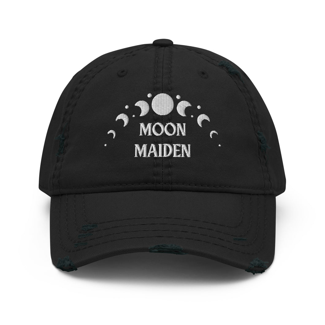 distressed baseball cap black, with image phrase 