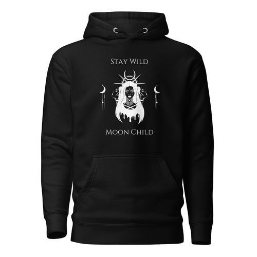 black unisex hoodie, with pockets, with image phrase: 