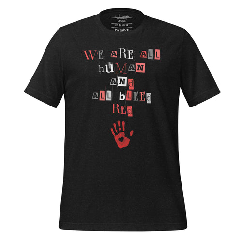 unisex black heather t-shirt with image phrase: 