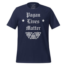 Load image into Gallery viewer, unisex navy blue t-shirt with image phrase: &quot;Pagan Lives Matter.&quot;
