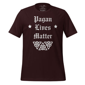 unisex oxblood black t-shirt with image phrase: "Pagan Lives Matter."