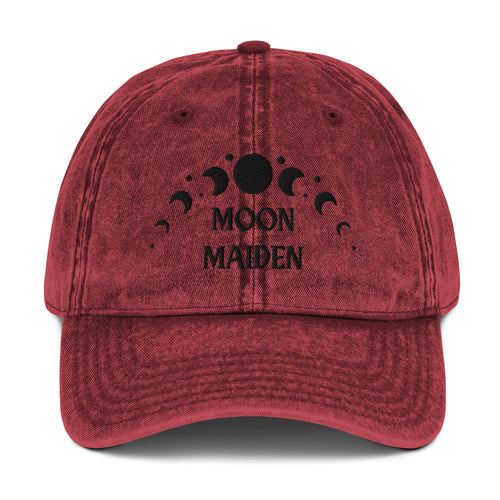 vintage denim cap maroon, with image phrase: 