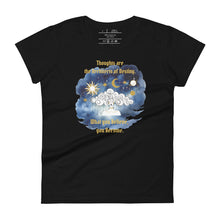 Load image into Gallery viewer, women&#39;s black t-shirt, with image phrase: &quot;Thoughts Are The Architects of Your Destiny.&quot; Front View
