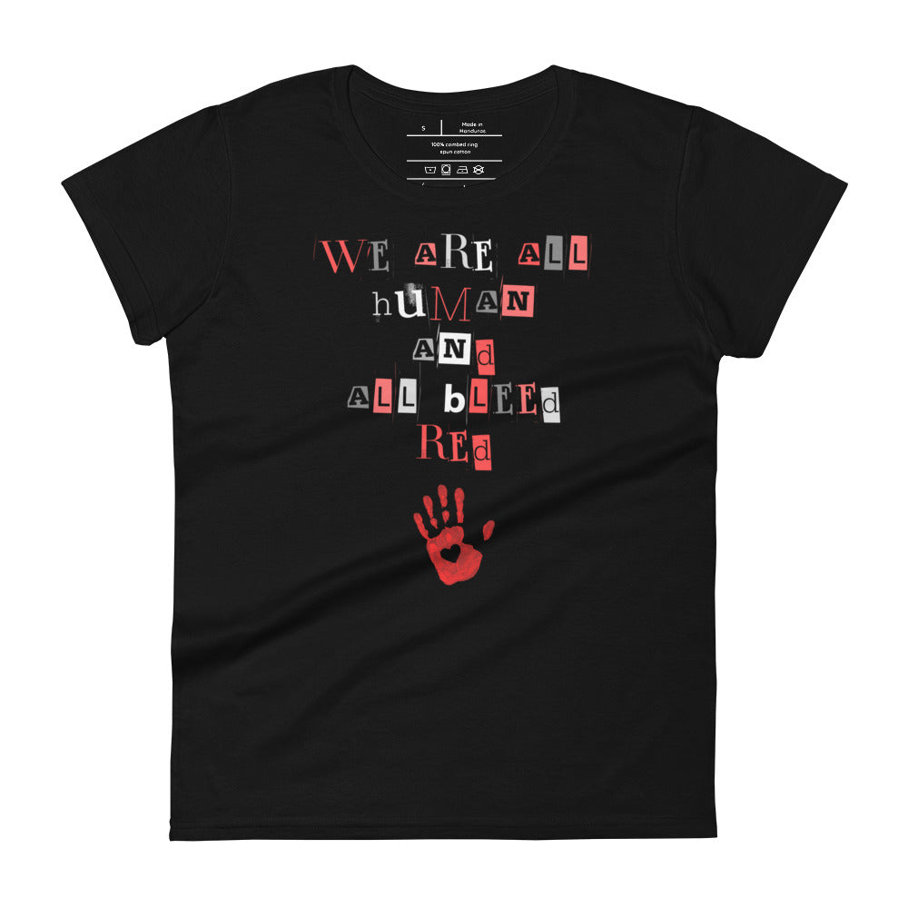 women's black t-shirt with image phrase: 